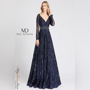 NWT Mac Duggal 67113 Navy Sequin Embellished Gown